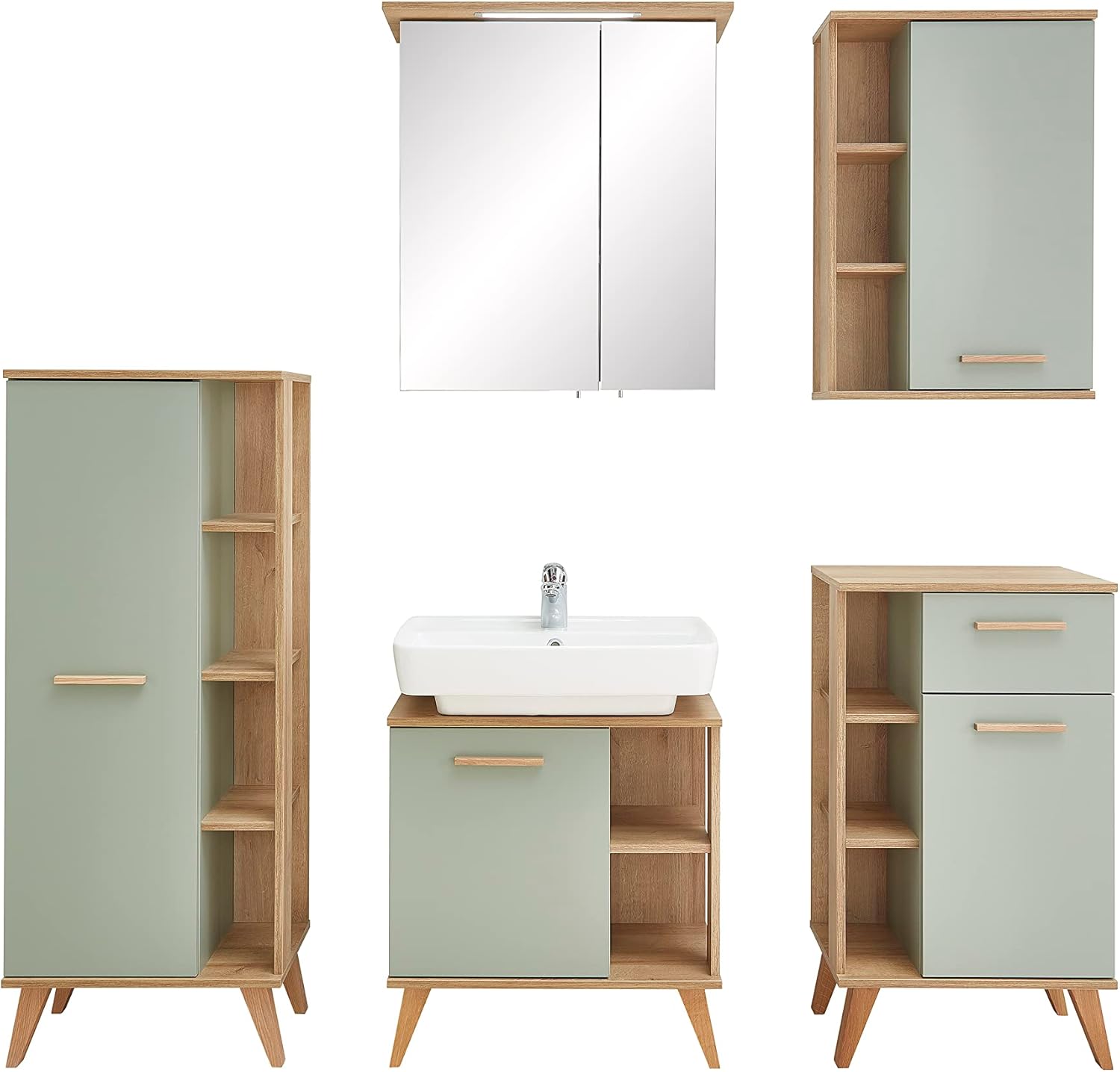 Pelipal Badmöbel-Set 5-teilig Quickset 963 mit Waschbeckenunterschrank und Spiegelschrank (LED) | Hochwertige Badezimmermöbel vom Markenhersteller