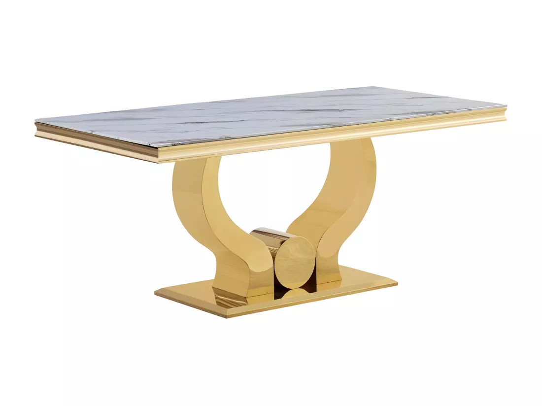 Table a manger trofy gold marbré blanc 180x90x75cm