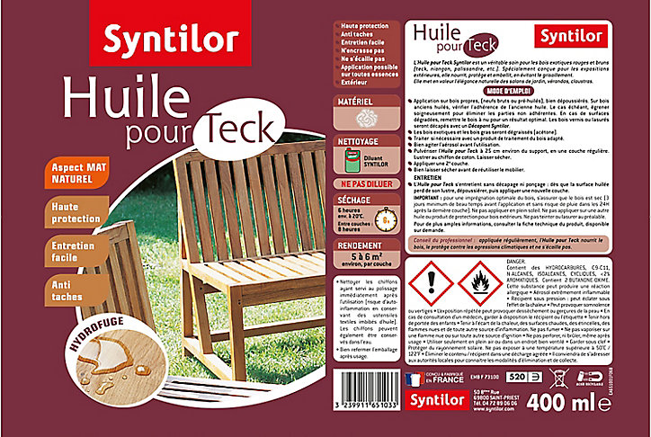 Huile extérieure en aérosol pour teck aspect mat naturel Syntilor 400ml