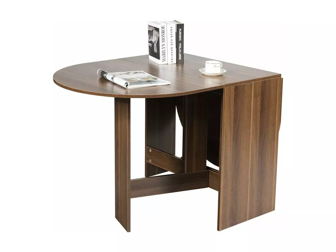 Table Extensible Salle à Manger pour 4-7 Personnes, Table Ronde Convertible avec 2 Rallonges Semi-ovales Charge Max 60KG, 163 x 80 x 75CM, Marron