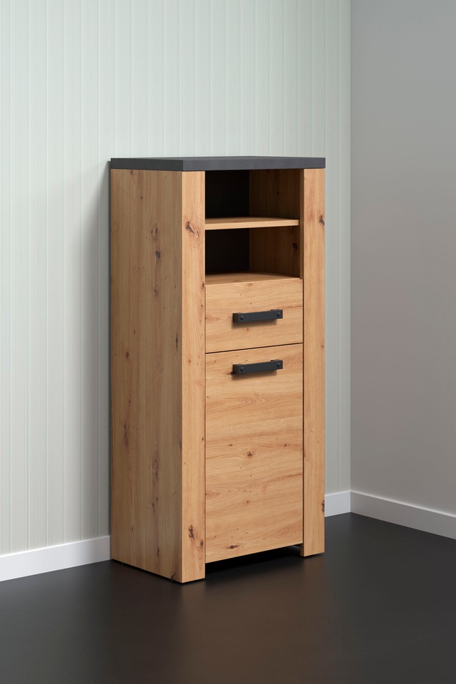 welltime Midischrank »Ambres« 1 Stk. tlg. Badschrank in matter Echtholzoptik - Masse (B/T/H) 53/35/118 cm