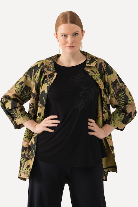 T-Shirt, Pailletten-Blatt, U-Boot-Ausschnitt, Halbarm