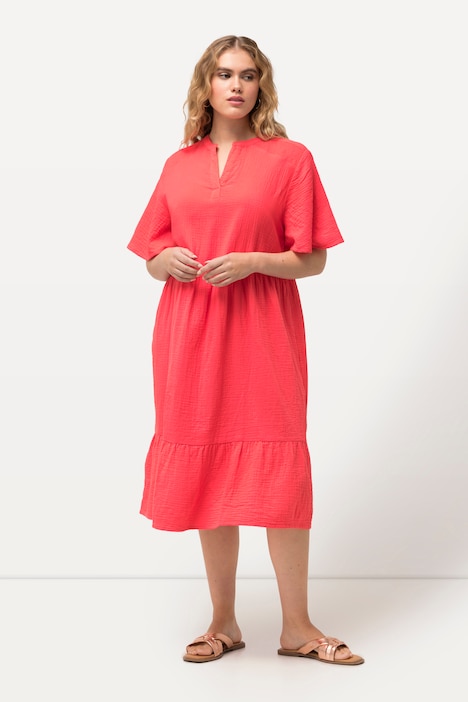 Musselin-Kleid, A-Linie, Tunika-Ausschnitt, Halbarm