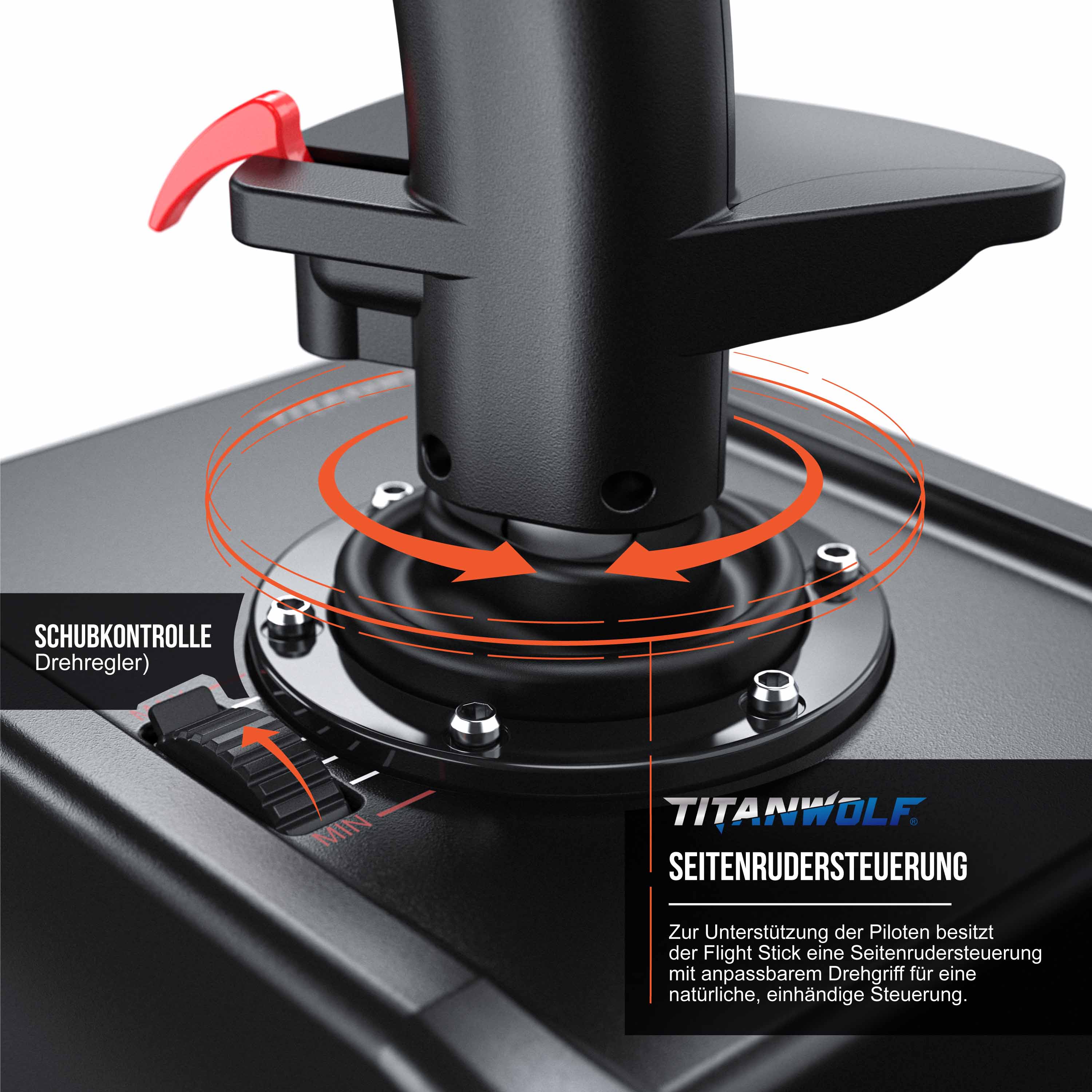 Titanwolf Flight Stick mit HOTAS Funktion Vierweg Joystick mit stufenlosem Schubregler
