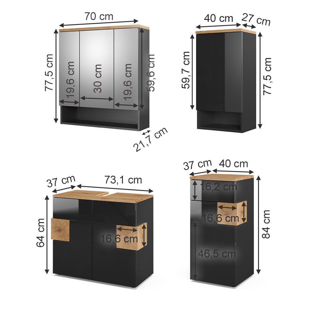 Vicco Badmöbel Set Eden Spiegelschrank Unterschrank Hängeschrank Hochschrank ANT