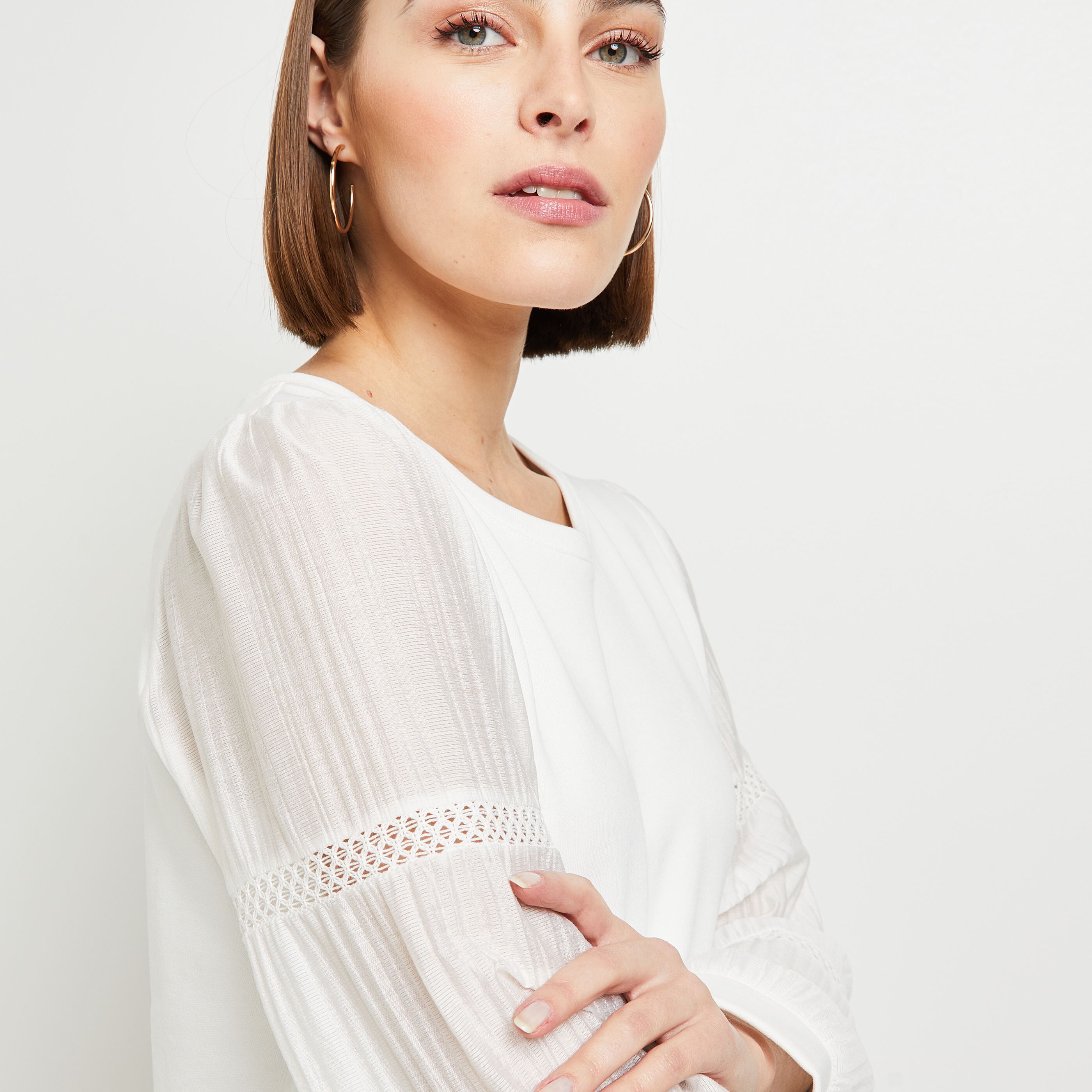 Sweat manches chemisier femme - BLANC CASSE