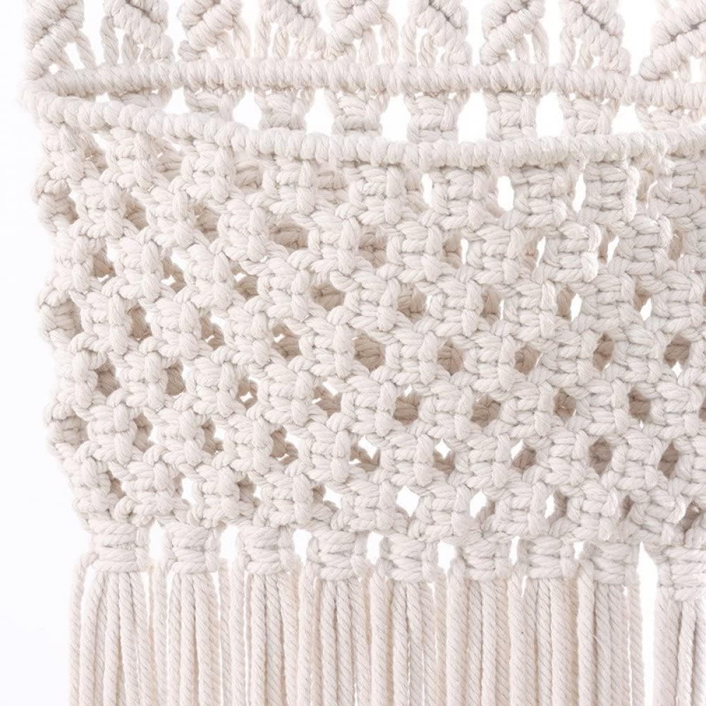 (64x33cm) Makramee Wand Deko Boho Wandteppich Geknüpftes Hygge Lifestyle Accessoire mit Organizer Tasche - Beige