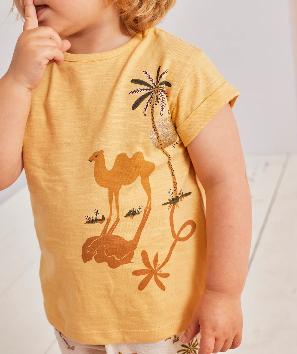 T-SHIRT BÉBÉ FILLE JAUNE EN COTON BIO THÈME DÉSERT