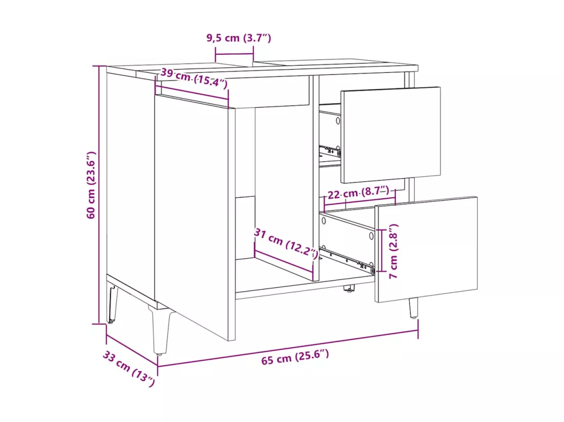 Armoire salle de bain chêne sonoma 65x33x60 cm