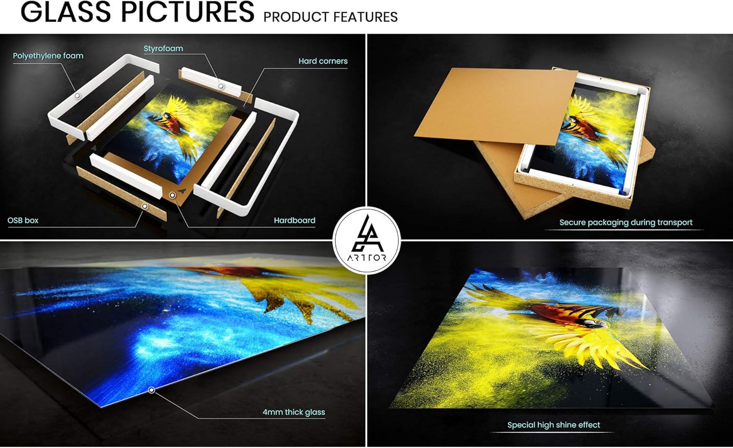 Panorama Bilder auf Glas 160x50cm Glasbild Grafik geometrische figuren kreis Groß XXL Wanddeko Schlafzimmer Küche Wandbilder Dekoration Wohnzimmer Modern Wand Kunstdruck Art GAB160x50-0599