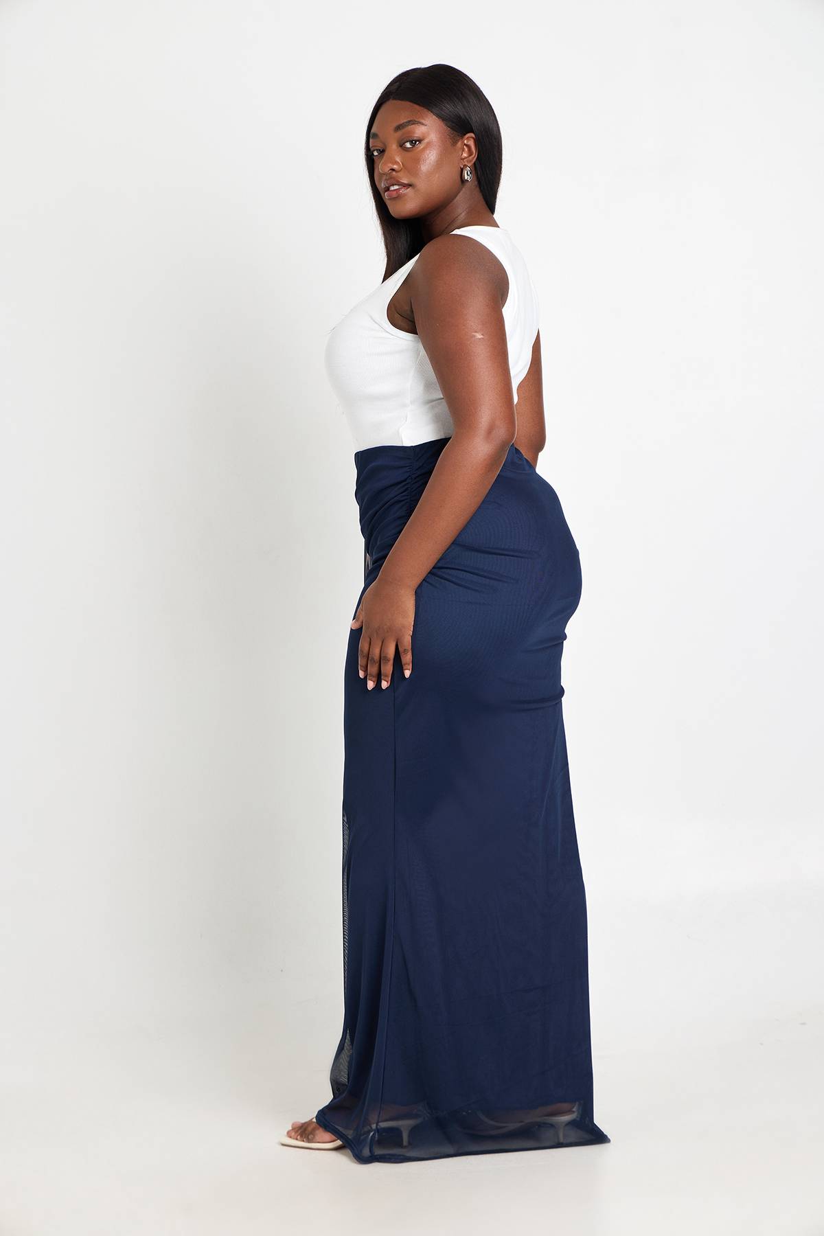 boohoo Jupe Maxi Drapée En Mesh Grande Taille