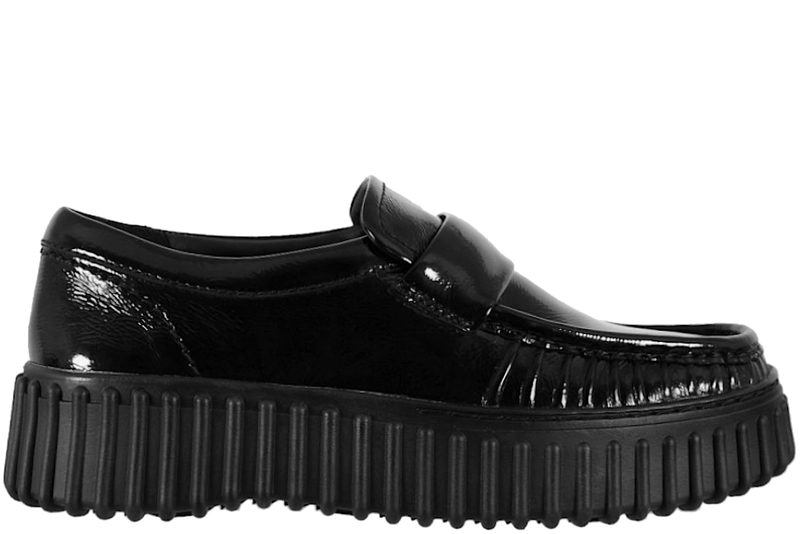 CLARKS TORHILL MOCC BLACK PATENT LOAFERS