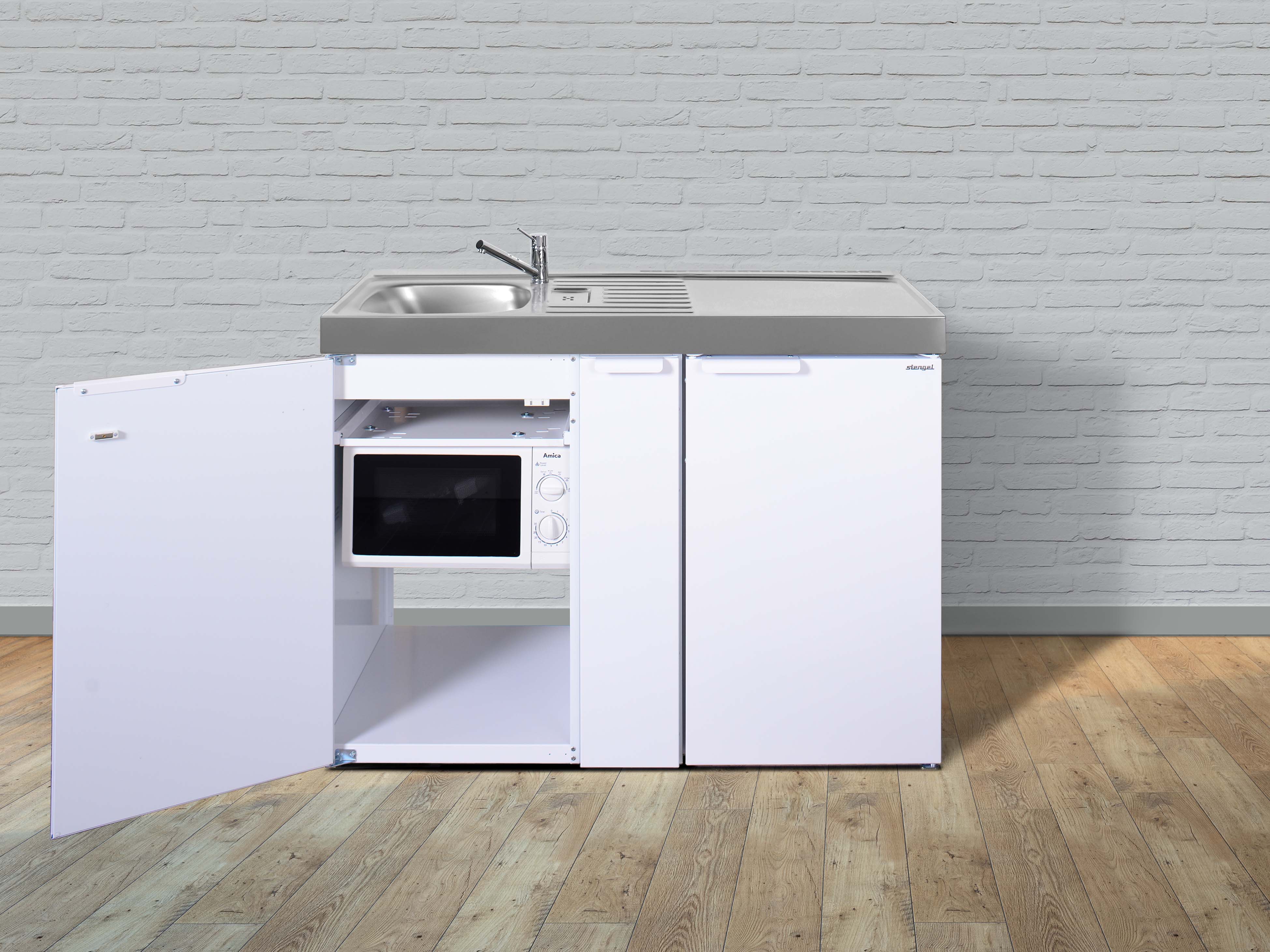 Stengel Küchen Kitchenline MKM 120 A weiß - ohne Kochfeld rechts Becken links