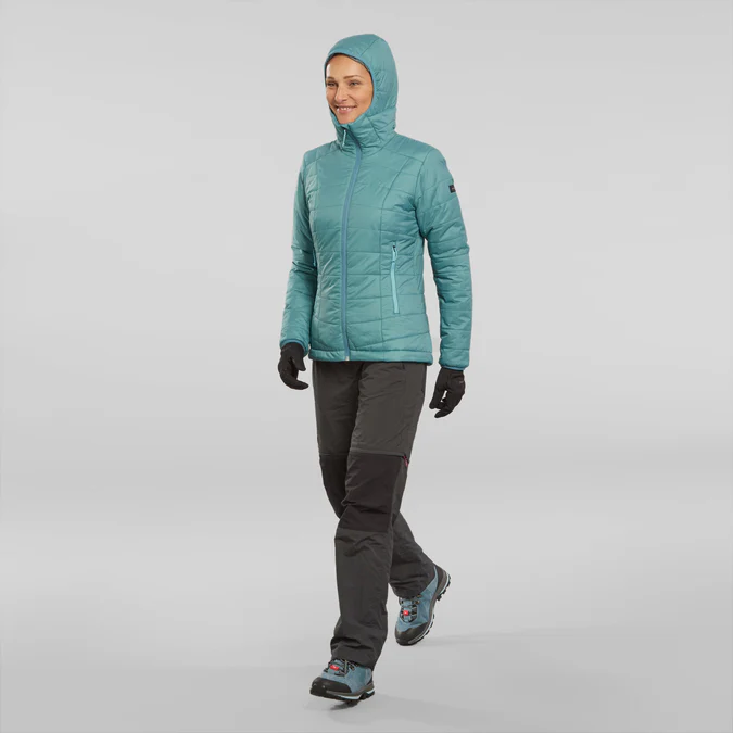 Decathlon Forclaz - Jaqueta acolchoada feminina Forclaz para mochilão em montanha com capuz - MT100 23°F