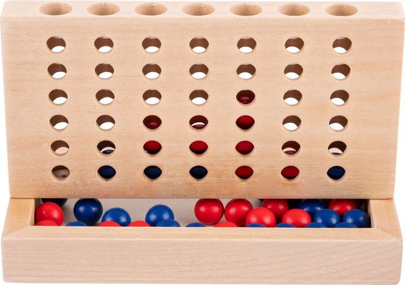 Houten Vier op een Rij-spel - Met Blauwe en Rode Balletjes - Geschikt voor Kinderen vanaf 3 Jaar