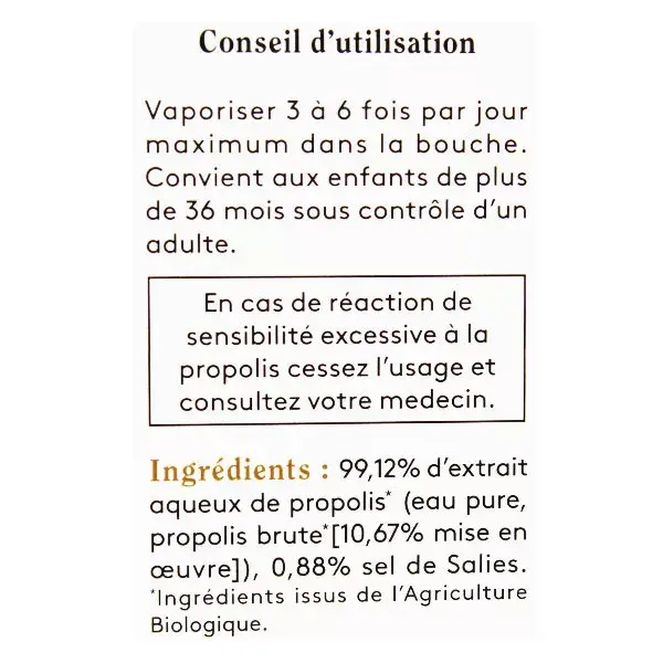 Ballot-Flurin Hygiène et Soins Spray Propolis Blanche Sans Alcool Bio 15ml