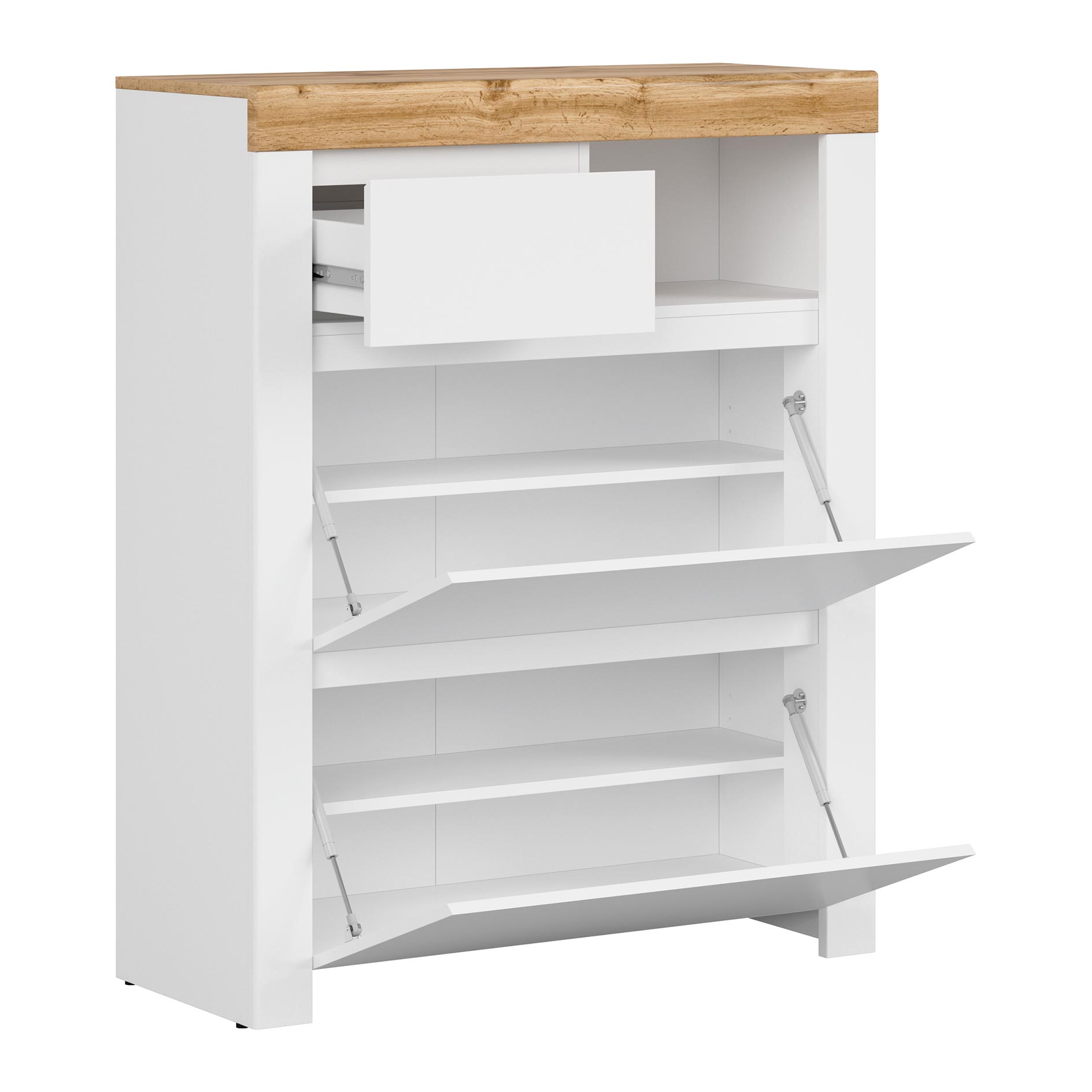 Garderobenkommode - weiß Hochglanz-Wotan Eiche - 93 cm breit