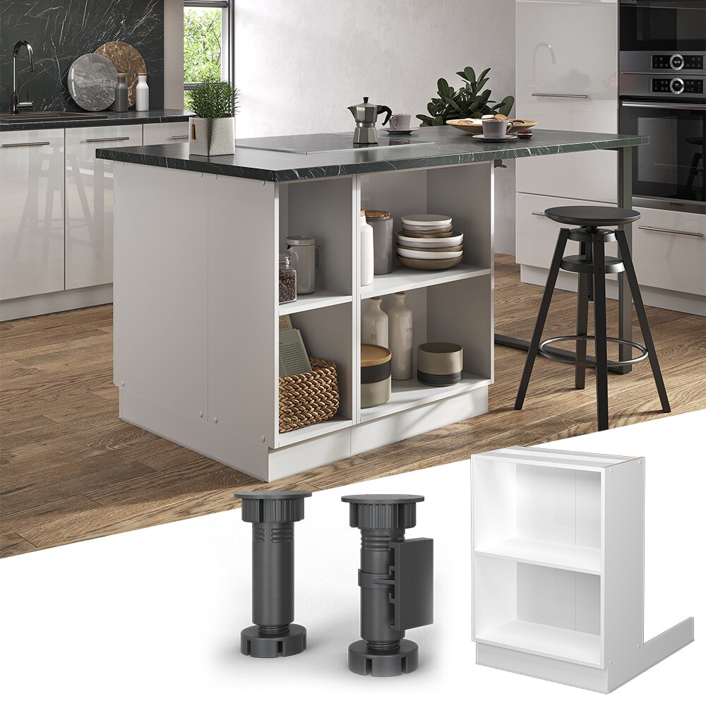 Regalinselunterschrank Küchenschrank Küchenmöbel Fame-Line Weiß 60 cm modern Küche Einbauküche Kücheninsel Einlegeboden Blende Küchenunterschrank Küchenzeile Regal Aufbewahrung
