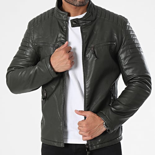 Veste Biker Vert Kaki Foncé