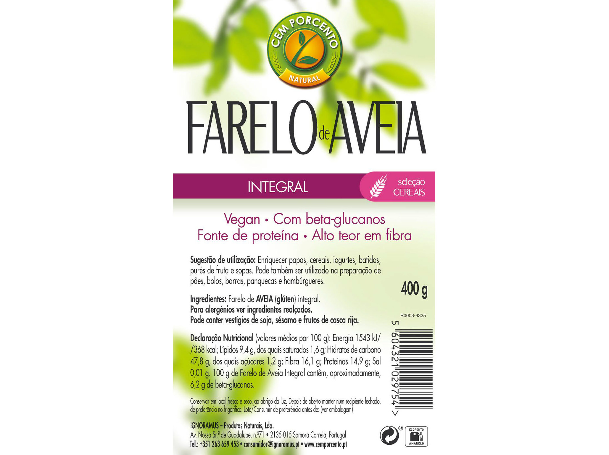 FARELO CEM PORCENTO AVEIA 400G