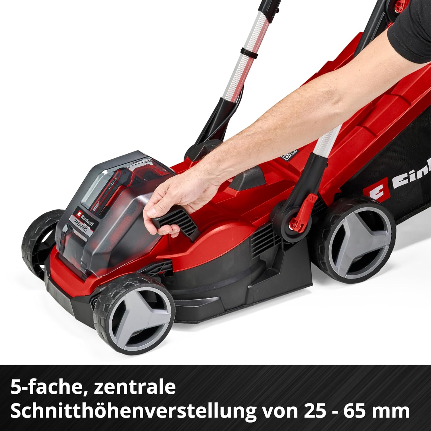 Einhell Akku-Rasenmäher RASARRO 36/34 Kit Power X-Change (36 V, 34 cm Schnittbreite, bis 300 m², 30L Fangkorb, 25-65 mm Schnitthöhe, inkl. 2X 3,0 Ah Akku + 2X Ladegerät)