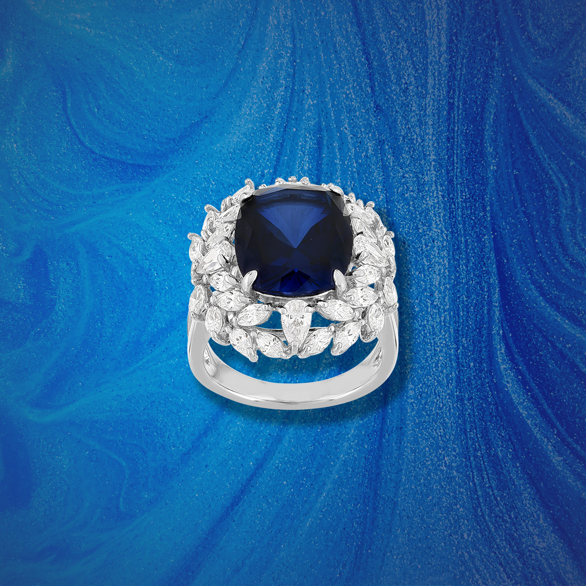 Bague argent 925 saphir synthétique zirconias