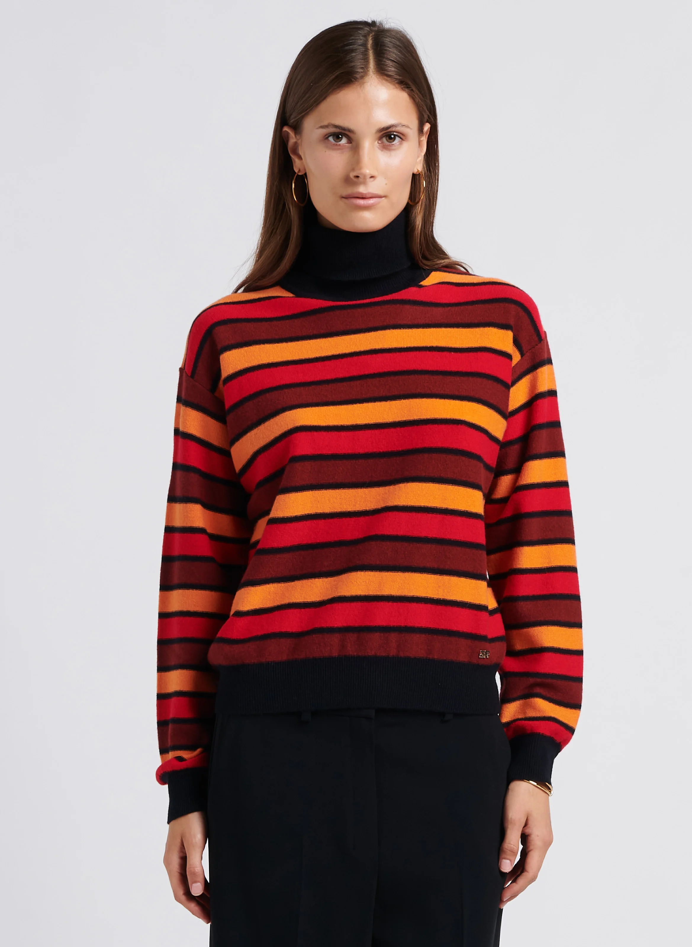 Pull col roulé rayé en laine mélangée| Rouge