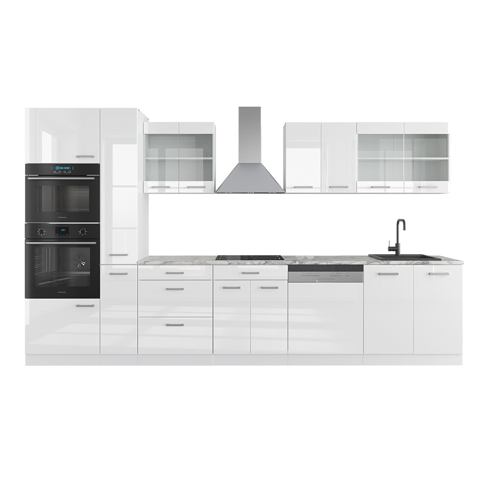 Vicco Küchenzeile Küchenblock Einbauküche R-Line 350 cm Weiß Hochglanz Küche