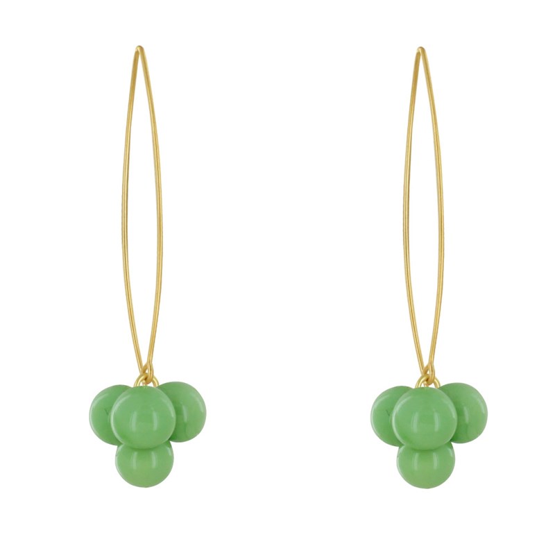 Boucles d'Oreilles Grand Crochet Laiton et Bouquet de Perles de Verre