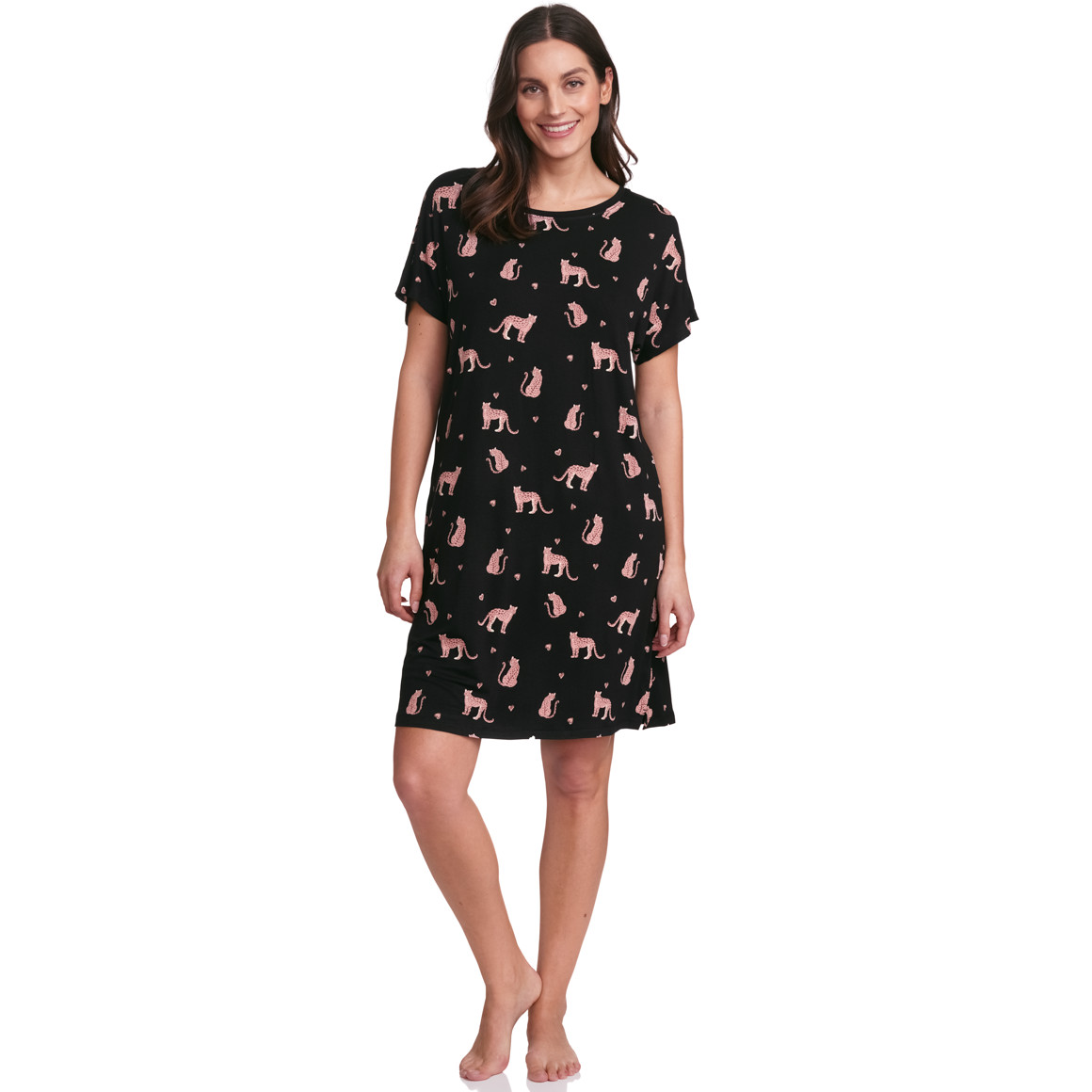 Gina Benotti Damen Nachthemd mit Allover-Muster schwarz / altrosa