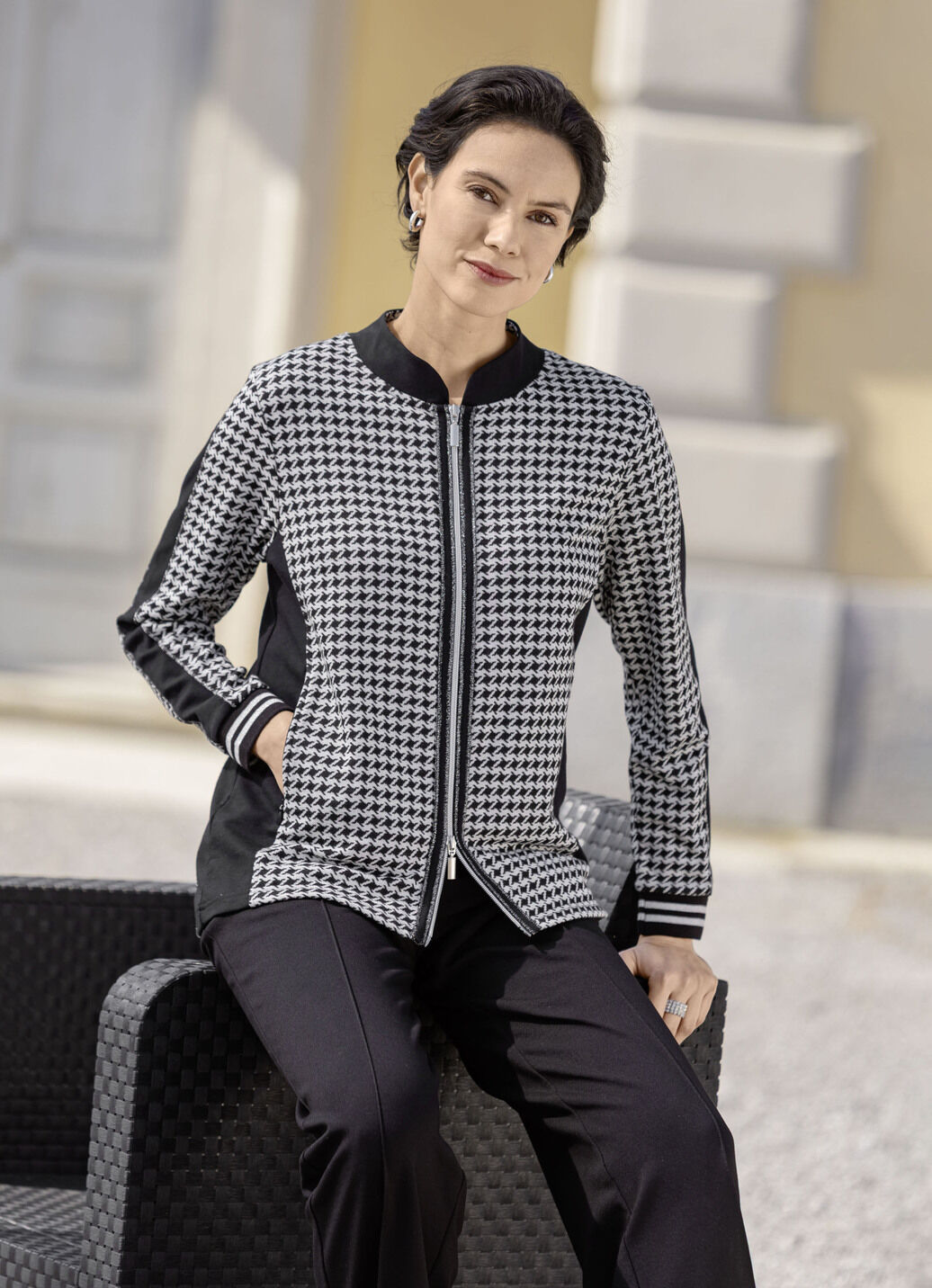 Blusenjacke mit Hahnentritt-Dessin