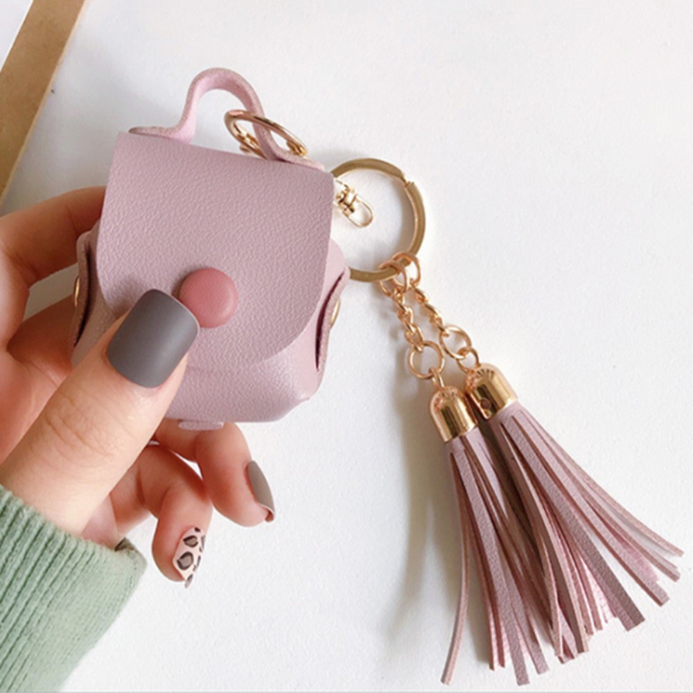 AirPods (1. & 2. Gen.) Leder Case Schutzhülle mit Schlüsselring   Tasseln - Rosa