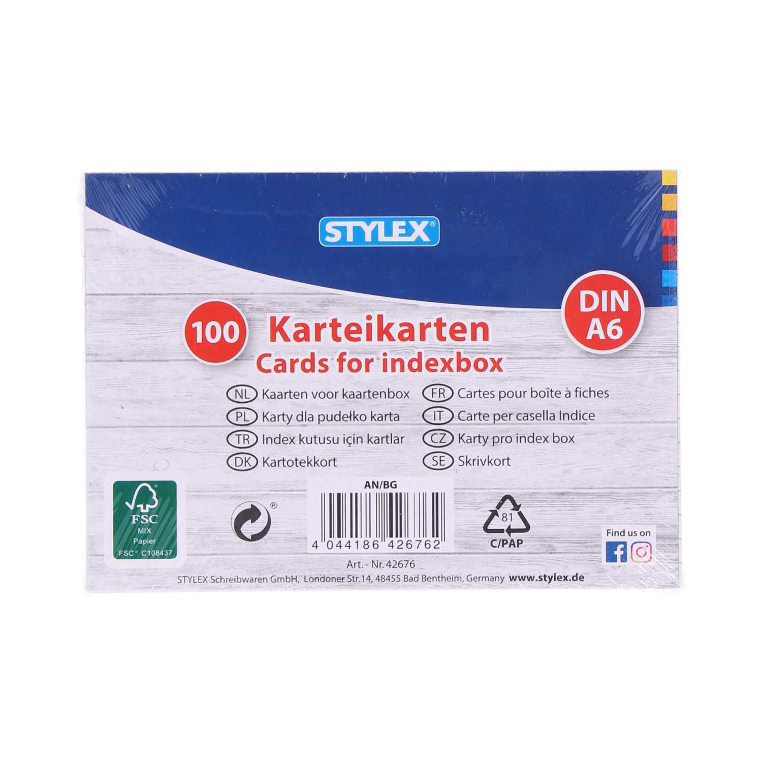 STYLEX® Karteikarten DIN A6 weiß linert 100er