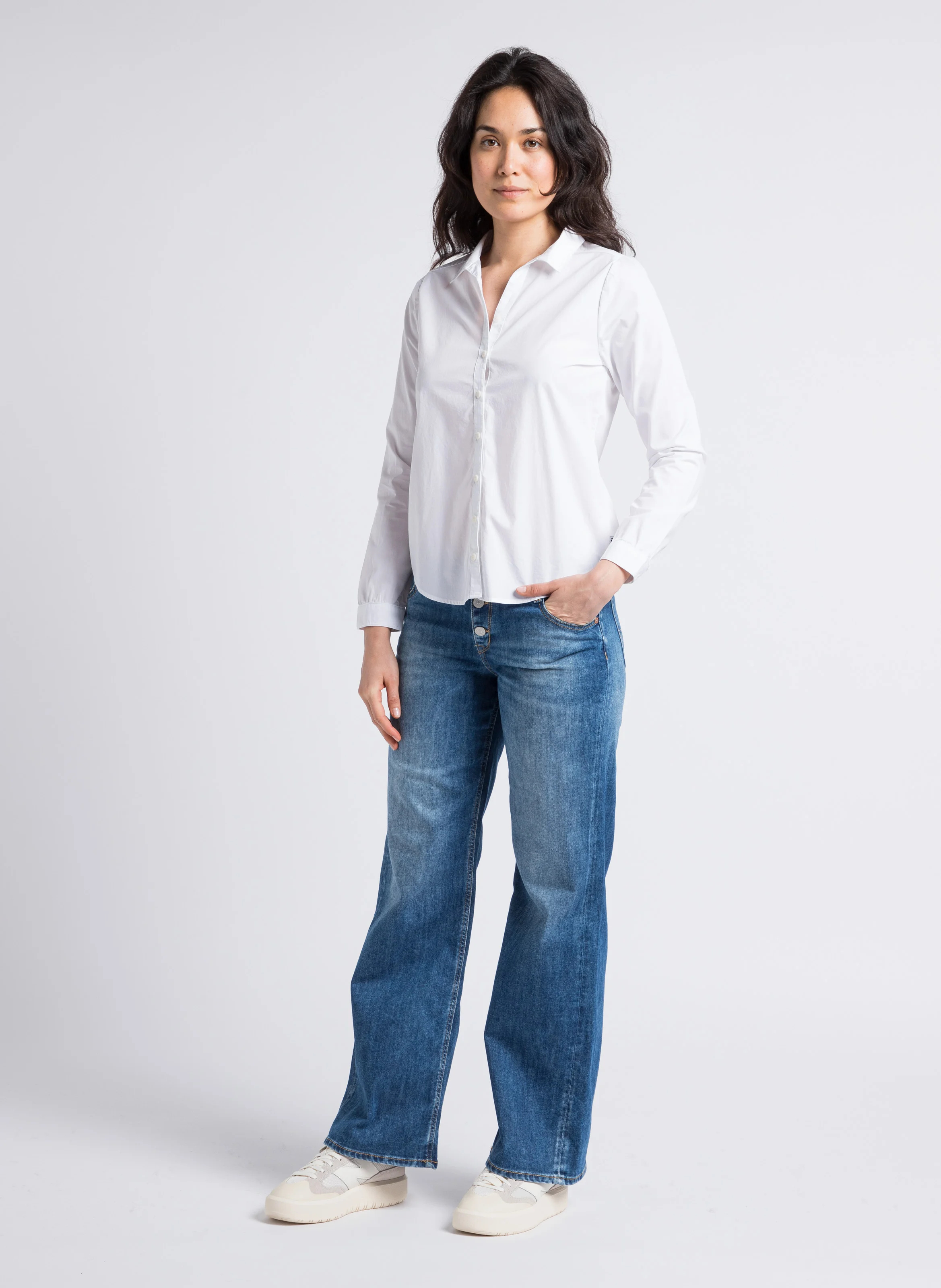 LAURYN - Jean large en coton mélangé | Bleu