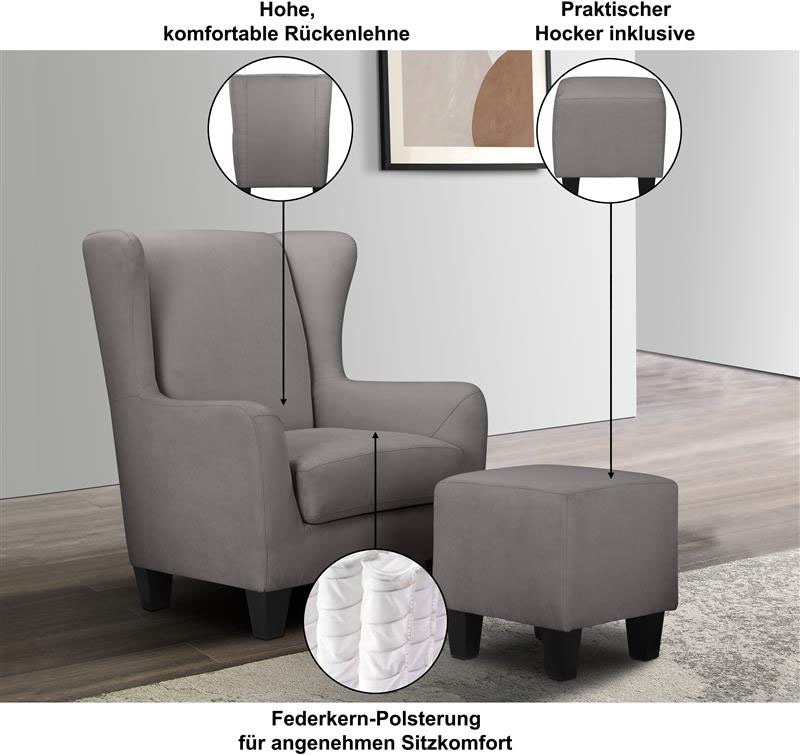 Home affaire Ohrensessel »Chilly, Sessel mit Hocker« Set, bestehend aus Sessel und Hocker, 2 Stk. tlg. in Cord und Microfaser-Bezug, Unser Dauertiefpreis