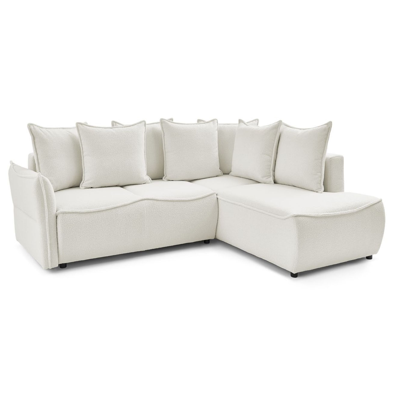 Bobochic Canapé d'angle L droit convertible bouclette Léon blanc - 257x90x194 cm