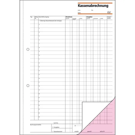 Sigel Kassenabrechnungen KG425 weiß-rot, A4, mit Blaupapier, 2x 50 Blatt
