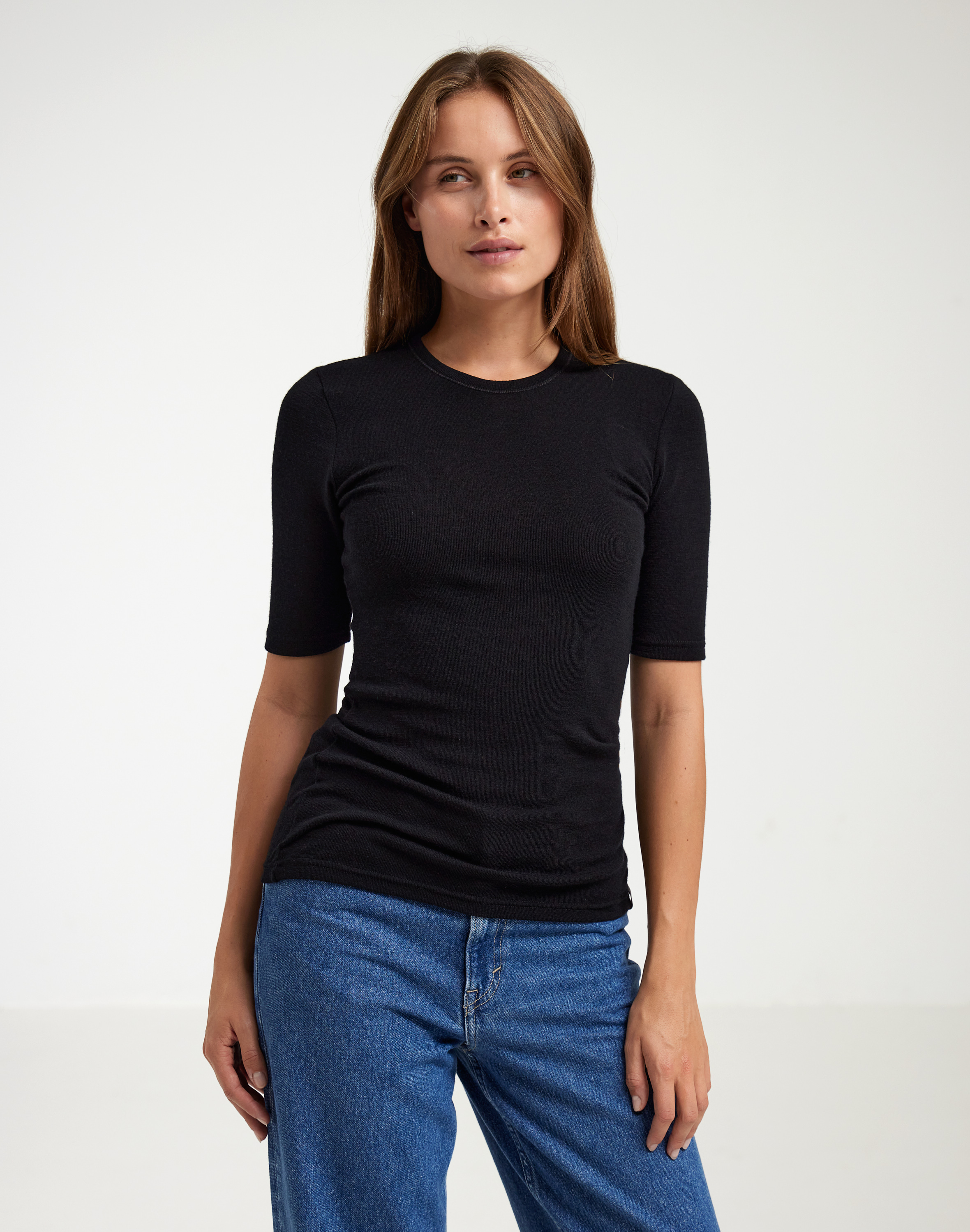T-shirt van merinowol voor dames in Zwart