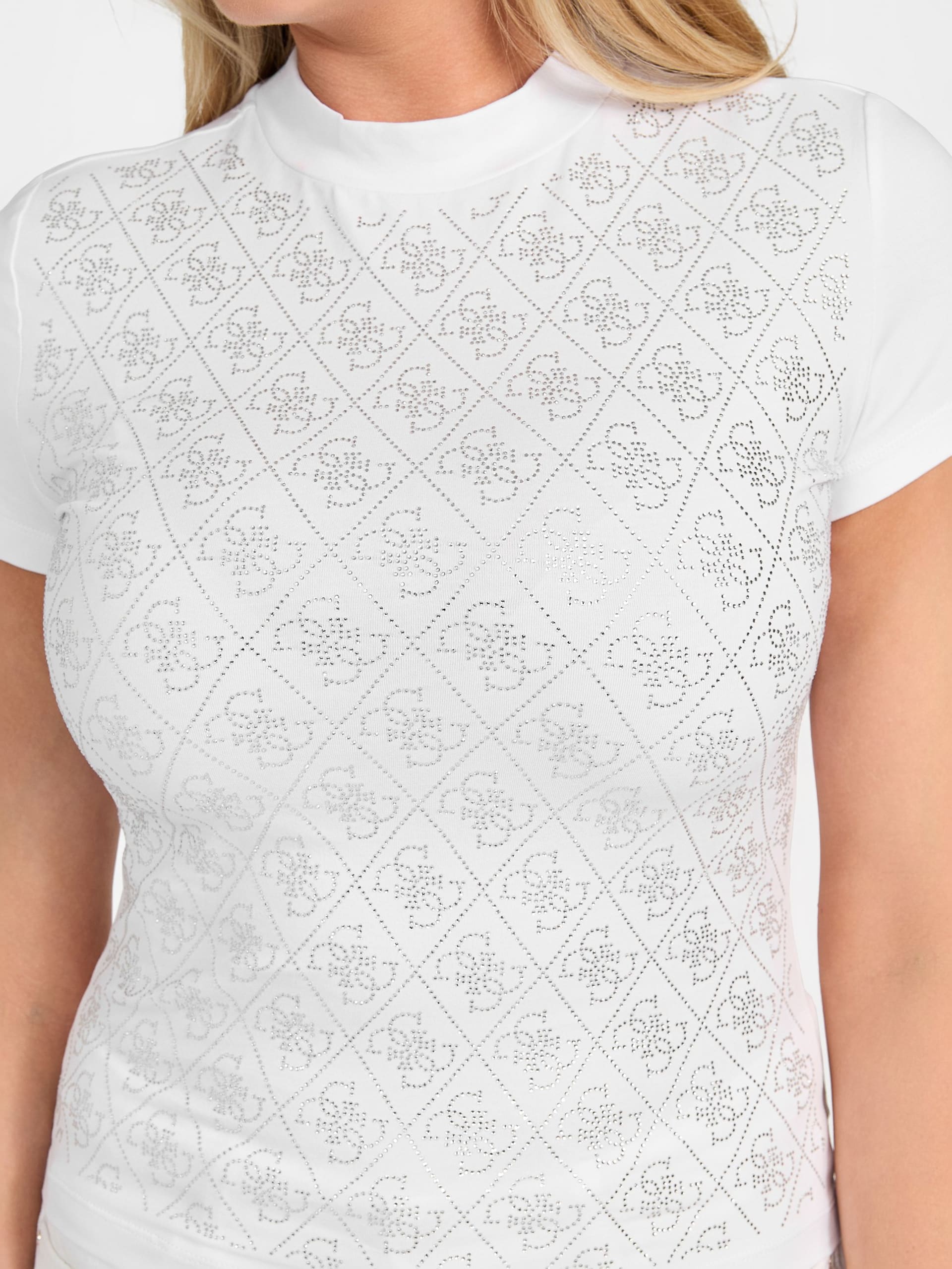 Camiseta de gola alta com strass Quattro G