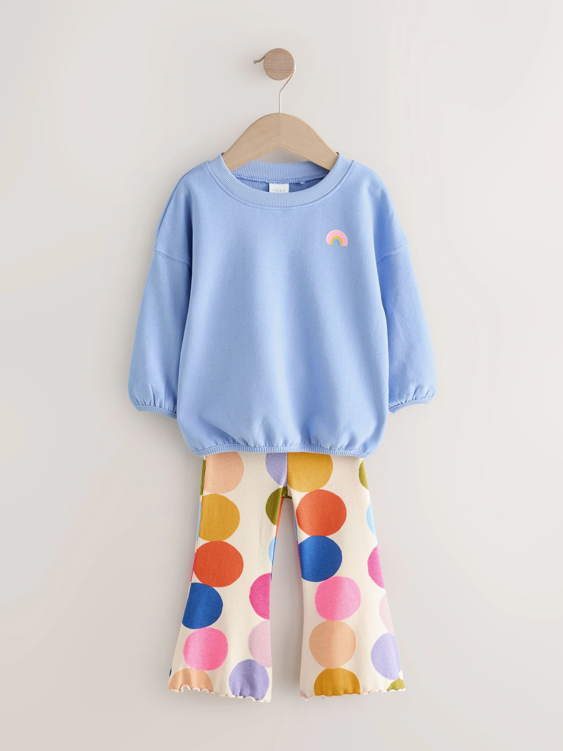 Blauwe regenboogstip - Set met top met lange mouwen en uitlopende broek (3mnd -7jr)