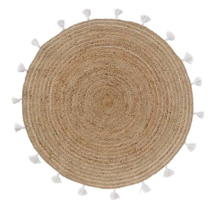 TAPIS ROND D.120CM JUTE UNI ET POMPONS SHIRA BLANC