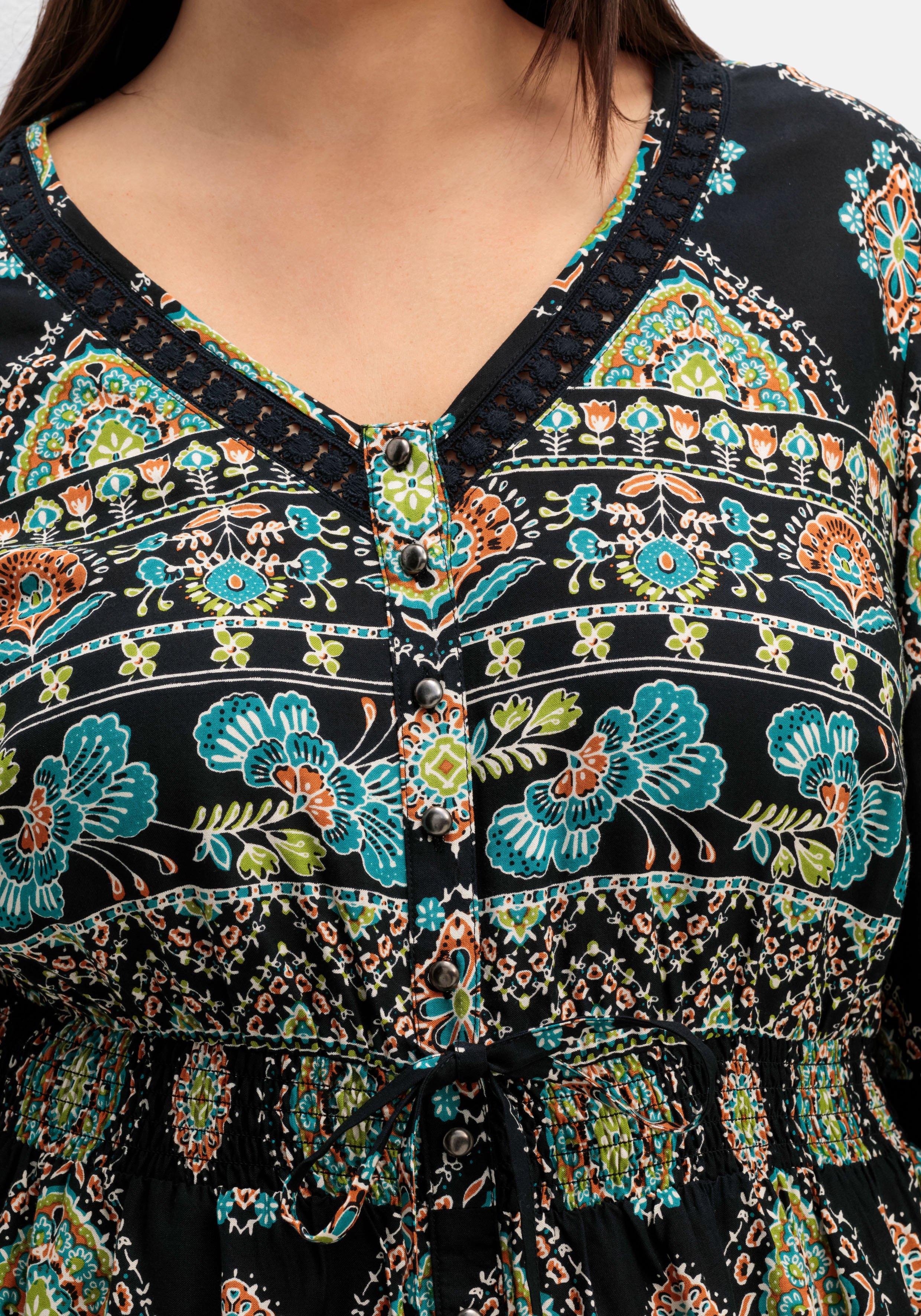 Maxikleid im Boho-Stil, mit Trompetenärmeln