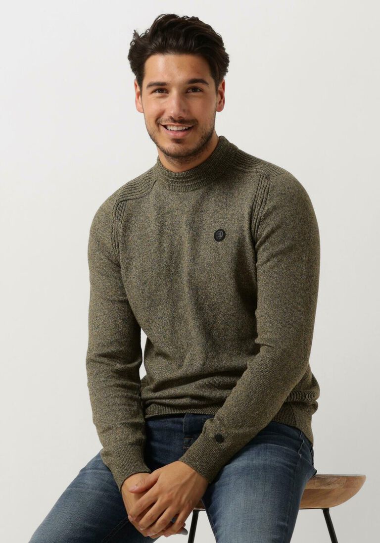 CAST IRON groene cast iron trui r-neck cotton mix mockneck