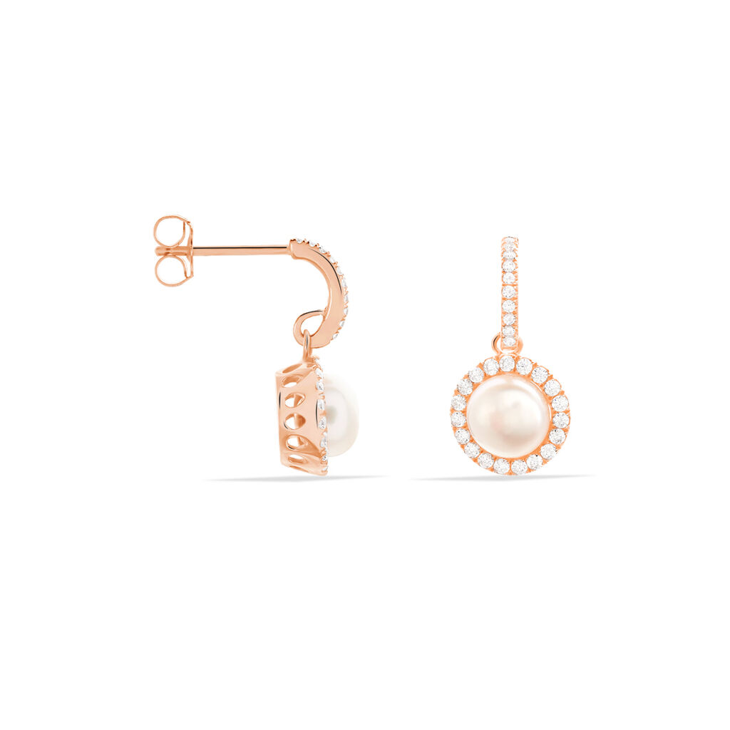 Boucles D'oreilles Pendantes Olivia Argent Rose Perle Culture Oxyde