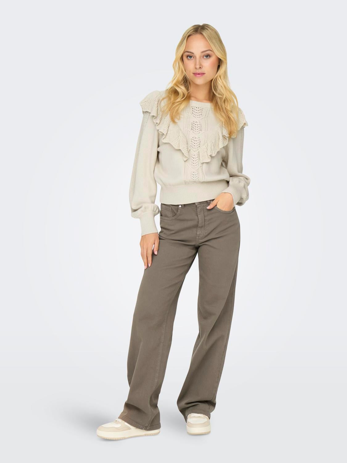 ONLJUICY-COMSTRETCH Hohe Taille Weiter Beinschnitt Hose mit weitem Beinschnitt Walnut