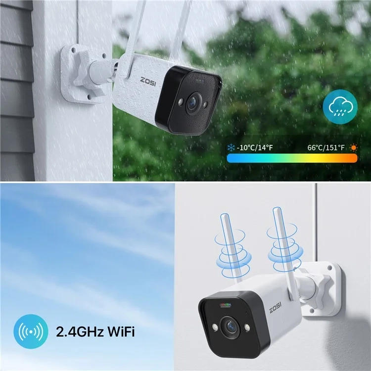 (4MP)  WiFi Outdoor Sicherheitskamera 2.5K QHD mit IR LED's / Zwei-Wege-Audio / KI Personenerkennung   MicroSD Slot (IP66) - Weiss