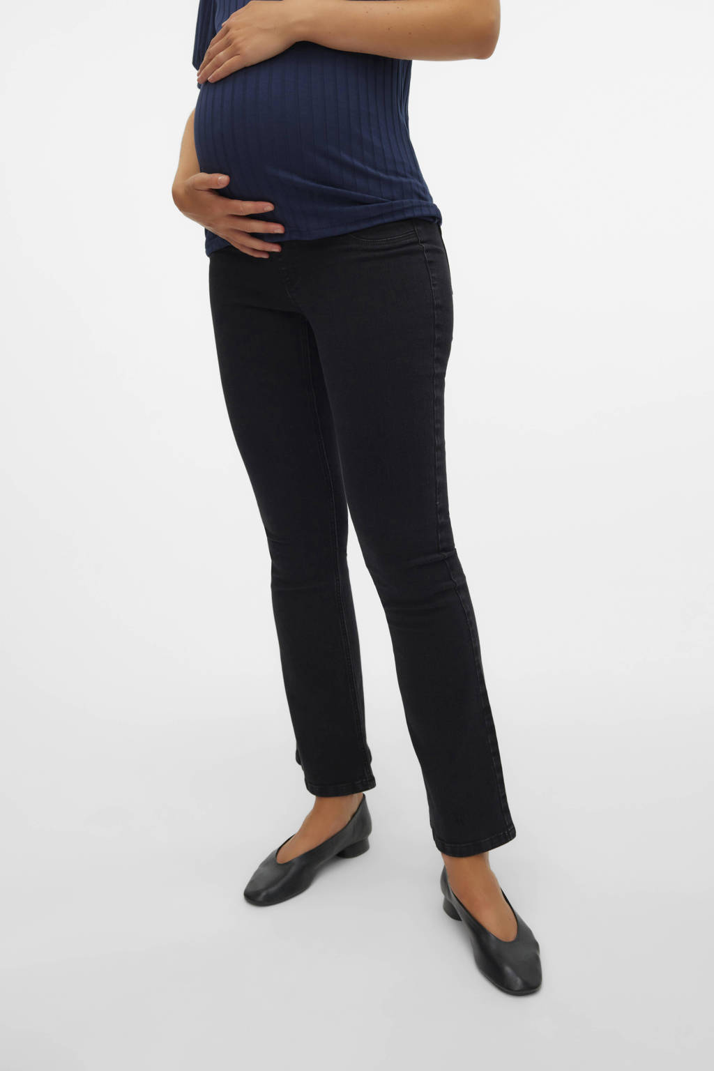 MAMALICIOUS high waist zwangerschaps flared jeans MLCILLE black denim