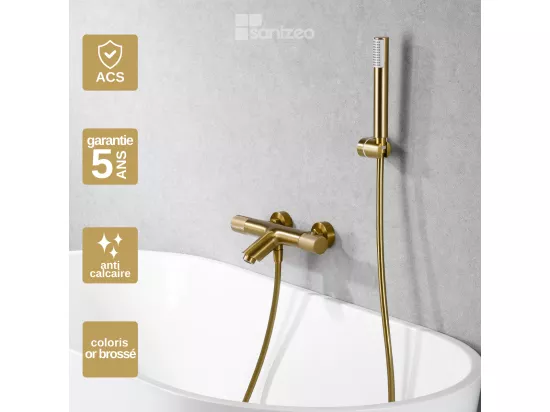 Mitigeur de Baignoire et Douche anti-calcaire Thermostatique Or Brossé IMEX LINE BTD038-4OC