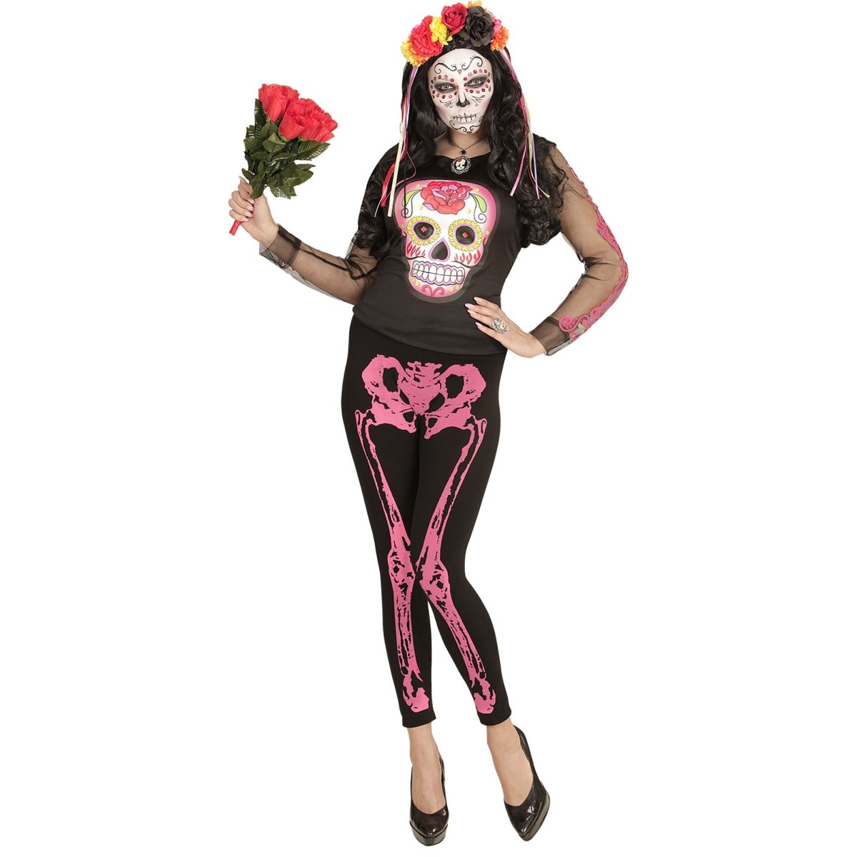 Halloween Legging Roze Skelet