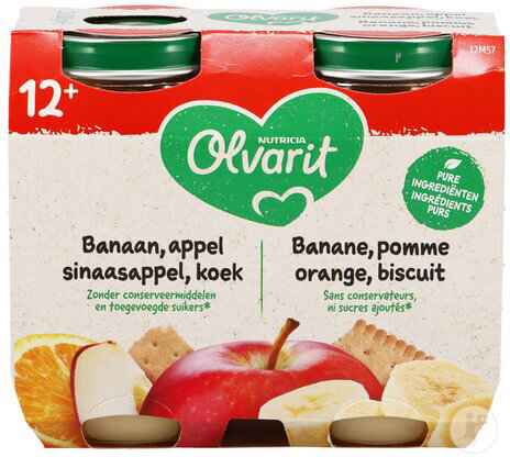 Olvarit Fruit 12m+ Banane/Pomme/Orange/Biscuit 2x200g
